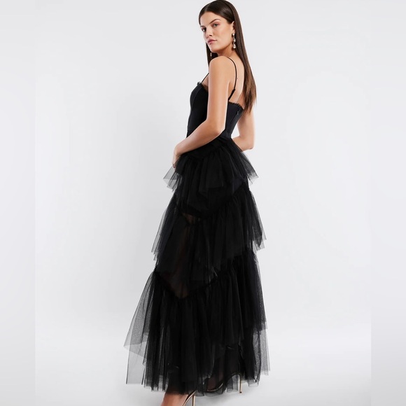 BCBGMAXAZRIA Sheer Tiered Ruffle Gown - in black Size 4 - Picture 4 of 11